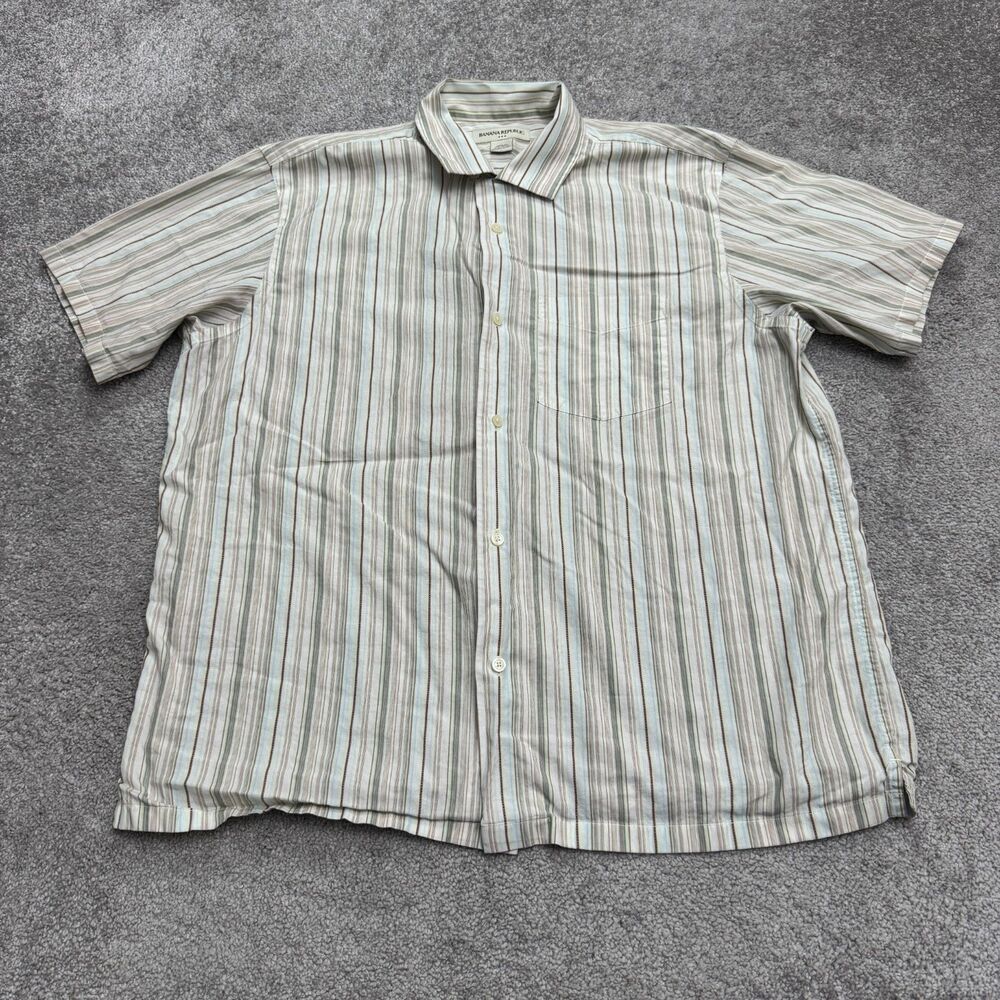 Banana Republic Vintage Button Down Shirt Mens Large Brown Beige Striped Cotton